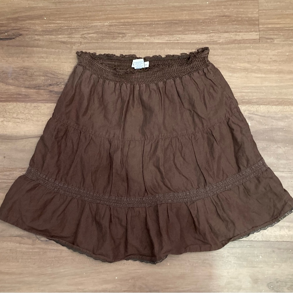 Vintage Cherokee Cotton Brown Tiered Mini Skirt Fairycore